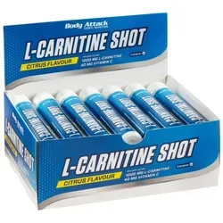 Body Attack L-Carnitine Shot 20 x 25ml Ampullen - Sportnahrung mit flüssigem L-Carnitin in praktischen Trinkampullen, ideal zur Unterstützung beim Sport und für die Fettverbrennung.