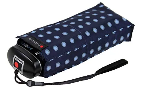 Knirps Taschenschirm Travel - Navy Dots - Taschenschirm in navy blau, leicht und robust mit nur 195g. Ideal für unterwegs, bietet er zuverlässigen Schutz gegen Regen und Wind. Perfekt für Damen, die Stil und Funktionalität schätzen.