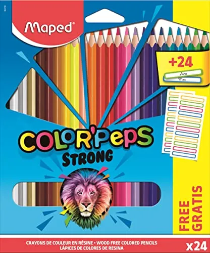 Maped 862726 - ergonomische Drei-Kant-Buntstifte, Farbstifte COLOR'PEPS STRONG - x24 Stifte + x24 Namenssticker