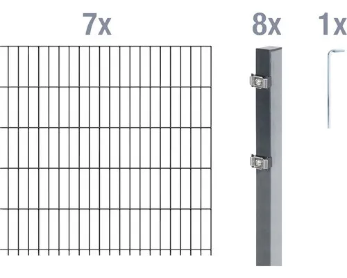 Alberts 651244 Doppelstabmattenzaun 16 tlg. Komplette Zaunlösung - Maschendrahtzaun aus verzinktem Stahl, anthrazit, 14 m lang und 160 cm hoch. Ideal für Sicherheit und Stil im Garten. Inklusive Pfosten und Montageschlüssel.
