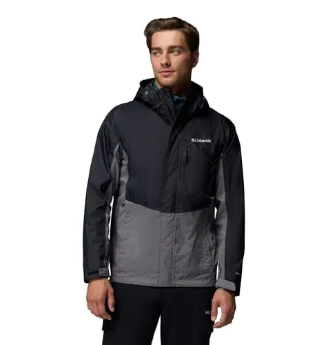 Columbia Pouring Adventure™ III Jacke Schwarz 2XL für Herren - Wasserdichte und atmungsaktive Shelljacke mit verstellbarer Kapuze, ideal für Outdoor-Aktivitäten. Leicht verstaubar und schützt zuverlässig vor Regen.