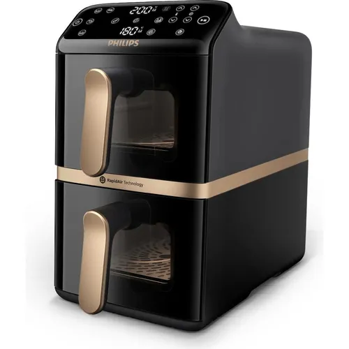 Philips Heißluftfritteuse NA462/70 4000 Series mit Dual Basket - Heißluftfritteuse mit 10L Kapazität und RapidAir Technologie für knusprige Ergebnisse mit 90% weniger Fett. Ideal für Familien, dank doppelter Zubereitung auf minimalem Platz.