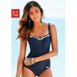 Badeanzug LASCANA Damen Gr. 40 Cup C blau (marine) - Schicker Badeanzug aus Recycling-Polyamid mit formendem Shaping-Vorderteil und verstellbaren Trägern. Perfekt für einen stilvollen Auftritt am Strand oder Pool.