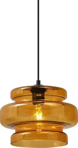 Qazqa Retro Hängeleuchte Denise - Schwarz mit Orange, E27, Dimmbar - Stilvolle Retro Hängeleuchte für Wohnzimmer und Schlafzimmer. Dimmbar (Dimmer nicht enthalten), passend für E27 Leuchtmittel. Ideal für eine gemütliche Atmosphäre in jedem Raum.