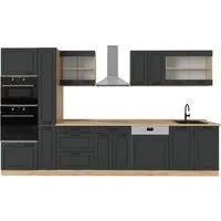 Vicco Küchenzeile R-Line, Anthrazit Landhaus/Goldkraft Eiche, 350 cm - Küchenzeilen mit modularer Bauweise, ideal anpassbar für individuellen Stauraum und perfekte Körpergröße.
