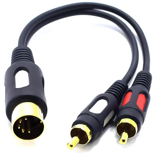 VITALCO DIN Cinch Audio Adapter DIN 5 Pol Stecker auf 2X RCA Dual Cinch Stecker Männlich auf Männlich 5-Polig 5 Poliger