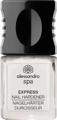 Alessandro Spa Express Nail Hardener 10 ml - Hochwertiger Nagelhärter für starke und gesunde Nägel. Ideal für die Anwendung als Unterlack oder zur Pflege. Die milchige Textur sorgt für ein schnelles Trocknen und ein perfektes Finish.