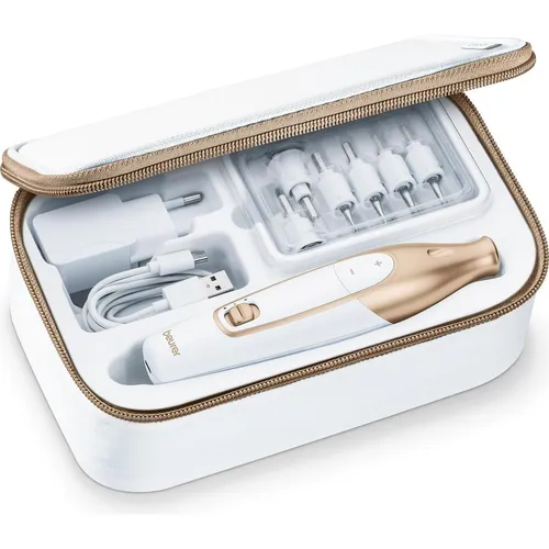 Beurer MP 64 Maniküre Pediküreset - elektrisches Nagelpflegeset mit Akku, 10 Aufsätze und LED Licht für perfekte Hände und Füße