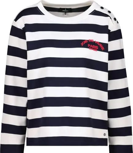 Monari Sweatshirt mit Streifenmuster in Blau - Größe 36 - Entdecke den perfekten Mix aus Komfort und Stil mit diesem modischen Sweatshirt! Ideal für jeden Anlass, bietet es eine weiche Materialmischung und ein modernes Streifenmuster für einen trendigen Look.