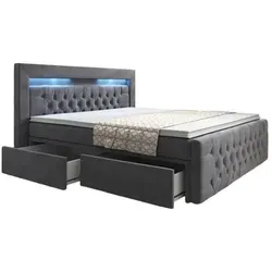 Luxusbetten24 Boxspringbett Menzogna, mit LED-Beleuchtung und Stauraum grau 180 cm x 200 cm