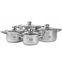 Edelstahl Topfset 8-tlg. Zinco – Induktionsgeeignet mit Glasdeckeln - Hochwertiges 8-teiliges Topfset aus Edelstahl 18/0, ideal für alle Herdarten. Mit Glasdeckeln für bessere Sicht beim Kochen und mehrschichtigem Boden für optimale Wärmeverteilung. Spülmaschinenfest und langlebig.