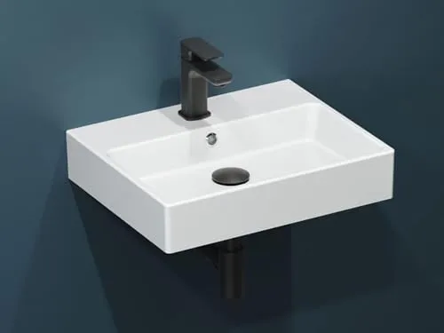 Aqua Bagno Waschbecken Keramik 50cm - Elegantes Handwaschbecken für Ihr Gästebad - Hochwertiges Keramikwaschbecken mit Überlauf und Hahnlochbohrung, ideal für die Wandmontage im Gäste-WC. Stilvolles, glänzendes Design in Weiß.