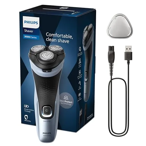 PHILIPS Shaver 3000X Series X3053/00 - Herrenrasierer für Nass- und Trockenrasur, mit hautschonender Technologie für ein angenehmes Rasurerlebnis.