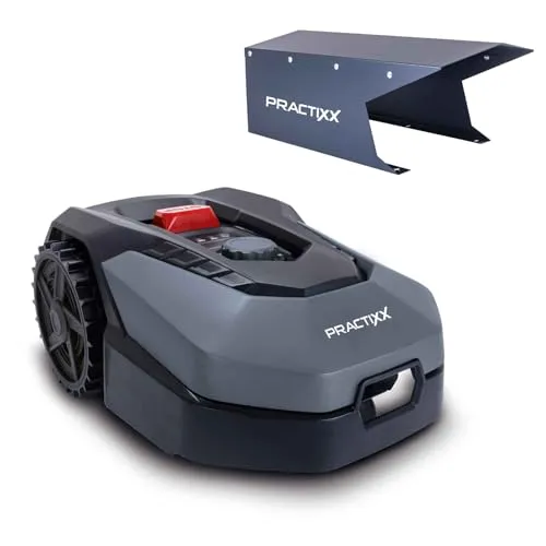 Practixx Mähroboter PX-RRM-600Wi für Gärten bis 600 qm - Mähroboter mit 18 cm Schnittbreite und stufenlos einstellbarer Schnitthöhe von 20-60 mm. App-gesteuert, ideal für präzises Kantenmähen und Steigungen bis 35%. Inkl. Garage und umfangreichem Zubehör.