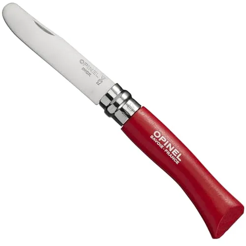 Opinel Kindermesser rostfrei Buchenholz rot - Taschenmesser für Kinder, rostfreie Edelstahlklinge und ergonomischer Buchenholzgriff für sicheres Schneiden und kreative Entfaltung.