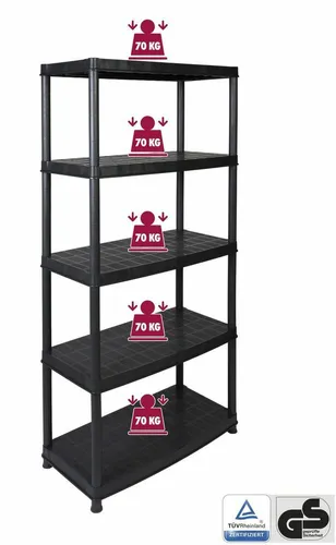 XXL Schwerlastregal Schwarz - Robust und TÜV-geprüft - Regalsysteme mit einer Belastbarkeit von 70 kg pro Boden, ideal für Garagen. Das Steckregal ist standfest, rostfrei und mit Wandhalterung ausgestattet.