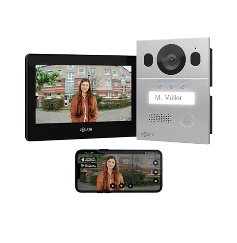GOLIATH Basic Video Türsprechanlage, 7 Zoll Monitor - Haus-Alarmanlagen mit einfacher Installation und 2 Megapixel Kamera für Tag und Nacht. Erweiterbar mit Smartphone App für maximale Sicherheit und Komfort.