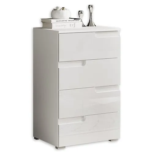 Kommode Palermo, weiß - Moderne Kommode mit Hochglanzfront, bietet großzügigen Stauraum in vier Schubladen. Ideal für stilvolle Wohnräume.