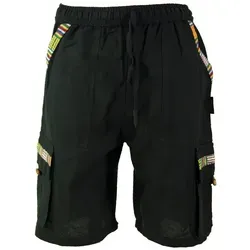 GURU SHOP Ethno Yogashorts - Schwarz, Herren, Baumwolle, Size:S - Herren-Shorts aus leichter Baumwolle, perfekt für Partys oder unterwegs. Mit elastischem Bund und mehreren Taschen für viel Stauraum.