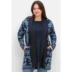Longstrickjacke SHEEGO, Damen, Gr. 56/58, tiefblau, gemustert, 50% Viskose, 26% Polyamid, 24% Polyester, gemustert, mehrfarbig, Langarm, Strickjacken