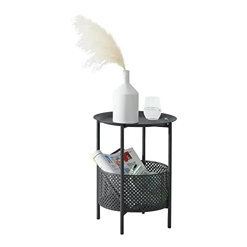 [en.casa] Beistelltisch 'Kruibeke' mit Korb - 46x35cm, Schwarz - Beistelltisch fürs Wohnzimmer mit außergewöhnlichem Design und praktischem Metallkorb für zusätzlichen Stauraum. Ideal für einen stilvollen und funktionalen Wohnraum.