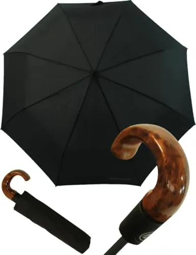 Pierre Cardin Automatischer Faltregenschirm für Herren - Taschenschirm mit automatischer Öffnung und Schließung, stilvolle Holzgriff und kompakte 30 cm Größe – perfekt für unterwegs.