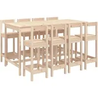 vidaXL 9-tlg. Gartenbar-Set aus massivem Kiefernholz - Gartenmöbel-Set aus massivem Kiefernholz, ideal für gesellige Stunden im Freien mit robuster Tischplatte und bequemen Barhockern.