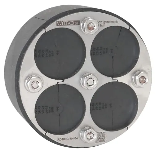 WITTKOWARE 100mm Mauerdurchführung - 4-fach Universal für Kabel und Rohre - Elektroinstallation Anschlussstücke mit bis zu 4 Durchführungsmöglichkeiten, druckdicht und nachträglich montierbar. Ideal gegen drückendes Wasser und Radon-Gas.