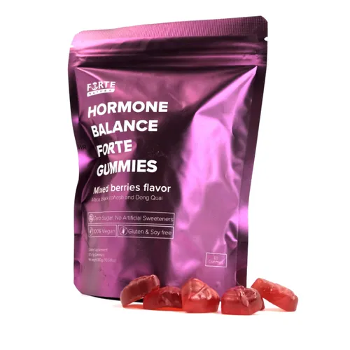 Hormone Balance Forte Gummies – Vegane Gummibärchen für die Hormonbalance - 60 vegane Gummibärchen, ideal zur Unterstützung der täglichen Pflege. Mit leckerem Mixed-Berries-Geschmack und ohne Zucker, gluten- und sojafrei. Praktische Dosierung: 2 Gummies täglich.