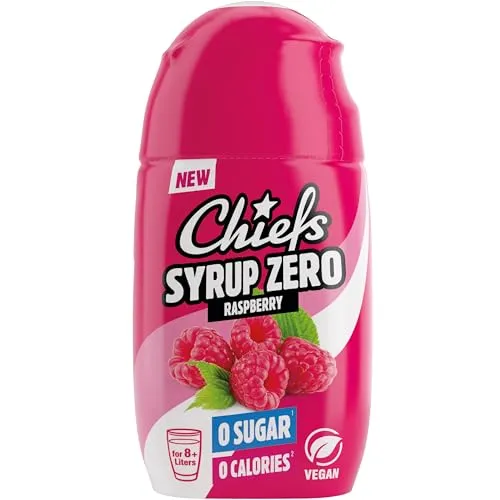 CHIEFS Syrup Zero, Himbeere, 65ml, für mehr als 8l Fertiggetränk, Sirup zuckerfrei mit echten Fruchtextrakten, vegan, zero Kalorien, Himbeersirup made in Germany