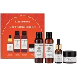 Fable and Mane HoliRoots Good Karma Hair Care Gift Set - Shampoos - Entdecken Sie die Kraft indischer Schönheit mit diesem Reise-Set, das Haaröl, Shampoo, Conditioner und Maske enthält, für stärkere, gesunde Haare unterwegs.