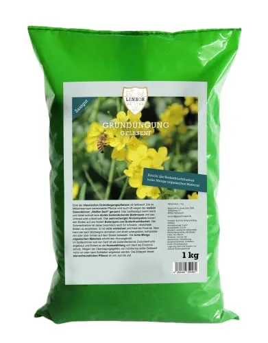 Linsor Gelbsenf Gründünger, Bodenverbesserer, schnellgrüner Erosionsschutz, Zwischenfrucht, 1kg für 200m²