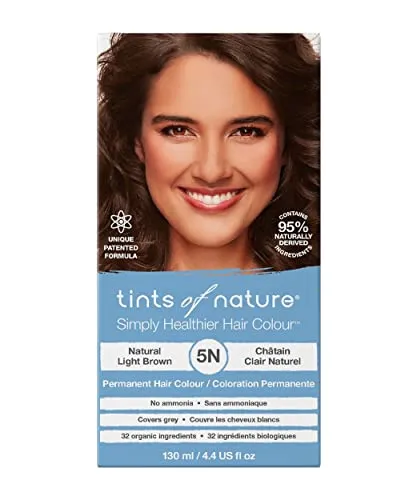 Tints of Nature 5N Natural Light Brown Permanent Hair Dye, Natürliches Hellbraun Permanente Haarfarbe, pflegt das Haar und deckt Grau ab, ammoniakfrei, 130 ml
