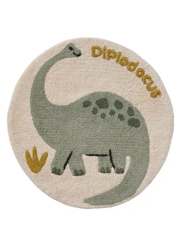 vertbaudet Runder Kinderzimmer Teppich MINISAURUS - Flauschiger Kinderteppich MINISAURUS mit süßem Dino-Motiv, ideal für die Spielecke. Rutschhemmende Unterseite sorgt für Sicherheit. Durchmesser 75 cm, aus 84 % Baumwolle und 15 % Viskose.