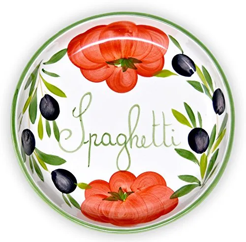 Lashuma Pastateller Tomate Olive - Italienischer Nudelteller - Tiefer Pastateller aus handgefertigter Keramik, ideal für stilvolles Servieren von Pasta, Salaten oder Suppen. Genießen Sie mediterranes Flair mit diesem einzigartigen, robusten Design.