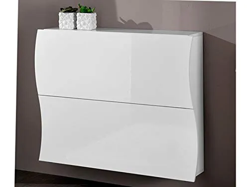 möbelando Schuhschrank Onda II - Schuhschrank in modernem Design, Platz für ca. 16 Paar Schuhe, weiß-Hochglanz, ideal für Ordnung im Flur.