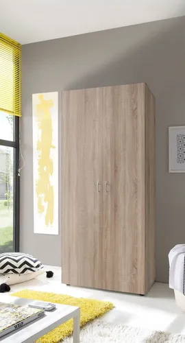 58-122-66 BASE 2 Eiche Sägerau - 2-türiger Kleiderschrank für das Jugendzimmer - Kleiderschränke mit zeitlosem Design und viel Stauraum für Kleidung und Schuhe. Ideal für ein minimalistisches Schlafzimmer und leicht zu montieren.