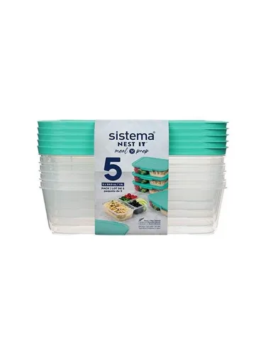 Sistema Frischhaltedosen Nest It 5 Stück 1.9L 59175 - Vorratsdosen-Set mit 5 stapelbaren Behältern, ideal für platzsparende Organisation von Lebensmitteln und Reste, jedes mit 3 Fächern zur Trennung.