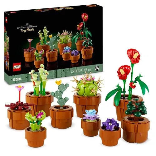 LEGO Icons Mini Pflanzen - 9 künstliche Blumen im Terrakotta-Topf, pflegeleichte Dekoration aus nachhaltigem Material für Erwachsene