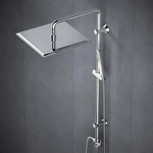 Görbach Edelstahl Duschset ohne Armatur, Chrom Duschsystem - Badewannen- & Duschsysteme mit XXL Regenduschkopf 30x30cm aus Edelstahl, pflegeleicht und 360° drehbar für flexiblen Einsatz in kleinen Räumen.