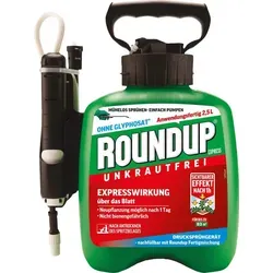 Roundup Unkrautfrei Express Fertigmischung 2,5 L im Drucksprüher - Dünger zur schnellen Unkrautbekämpfung im Garten – wirkt nach nur 1 Stunde, bienengefährlich und biologisch abbaubar. Ideal für Zier- und Obstgehölze sowie Wege.