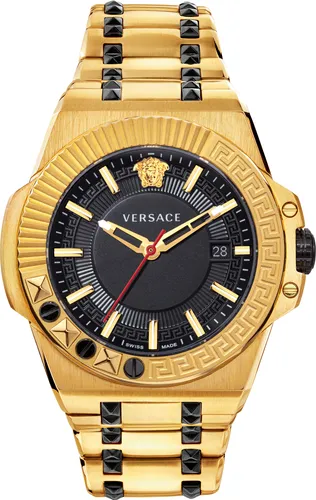 Versace VEDY00619 Chain Reaction Armbanduhr schwarz gold - Herren Armbanduhr aus Edelstahl mit einzigartigem Design, ideal für stilbewusste Männer, die einen Hauch von Luxus suchen.
