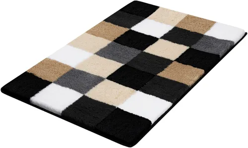Kleine-Wolke Badematte Badteppich Caro 60x105cm - Badematte in Schwarz-Braun, rutschfest mit 2,5 cm hohem Flor für ein wohliges Laufgefühl. Ideal für Fußbodenheizung und waschbar bei 40°C.