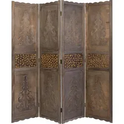 Homestyle4u 4-tlg. Paravent in Braun - 160x170 cm - Eleganter 4-teiliger Paravent als stilvoller Raumtrenner und Sichtschutz, aus braunem Paulownia Holz mit dekorativen Schnitzereien. Zusammenklappbar und platzsparend - ideal für jeden Wohnbereich.