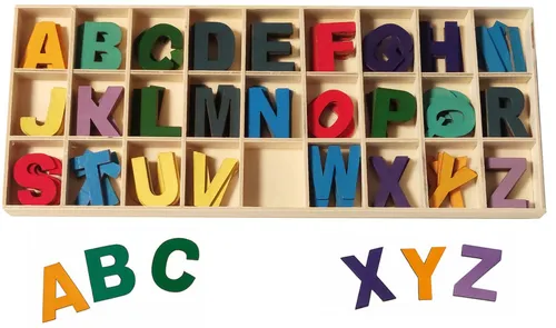 Koopman Lernspielzeug Holzbuchstaben Kinderspiel 130 Teile Buchstabenspiel Wörterspiel (1-St), 130tlg, Alphabet, Holz, Lernspiel, Kinder