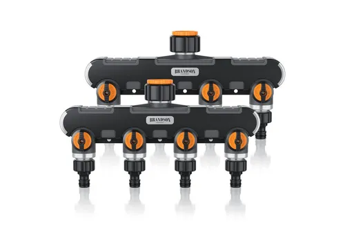Brandson 4-Wege Schlauchverteiler – 2er Set - Praktischer 4-fach Wasserverteiler mit 4 regulierbaren Anschlüssen für effiziente Gartenbewässerung. Ideal für flexible Nutzung im Garten, inkl. Schnellkupplungsadapter.
