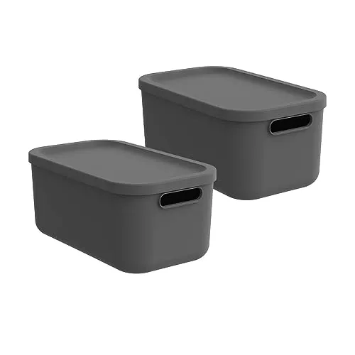 Rotho Albula light 2er-Set Aufbewahrungsbox 12l - Aufbewahrungsbehälter mit Deckel, aus rezykliertem Kunststoff, ideal für die systematische Aufbewahrung in jedem Raum. Praktisch stapelbar und pflegeleicht!