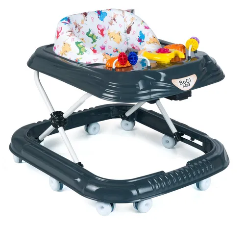 Tobi Gehfrei Lauflernhilfe mit Spielset - Schwarz - Hochwertige Lauflernhilfe für Babys mit 10 Rädern und höhenverstellbarem Sitz. Ideal zum spielerischen Laufen lernen und für sicheres Spielen. Faltbar und platzsparend – perfekt für den täglichen Einsatz!