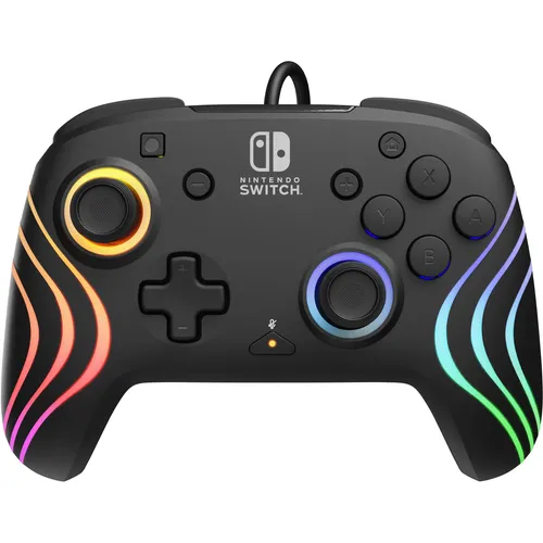 PDP Nintendo Switch Afterglow Wave - Wired Controller in Schwarz, 8 RGB-Zonen für individuelle Beleuchtung und anpassbare Rücktasten