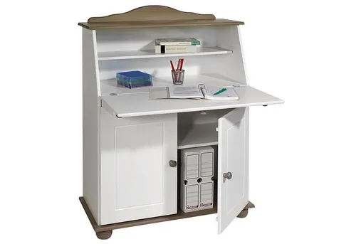 IDIMEX Sekretär DAVID – Eleganter Schreibsekretär im Landhausstil - Sekretär im Landhausstil mit Kiefer massiv, taupe/weiß, ideal für stilvolle Büros oder Home Offices. Maße: 82x38x117 cm, zerlegt geliefert.